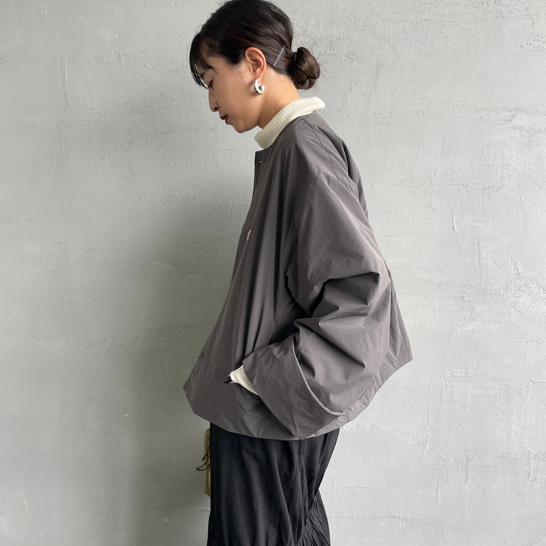 DANTON [ダントン] カラーレスワイドジャケット [DT-A0672PNT] CHARCOAL &&モデル身長：150cm 着用サイズ：36&&