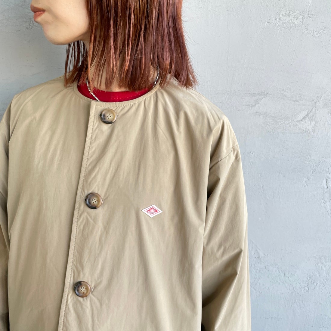 DANTON [ダントン] カラーレスワイドジャケット [DT-A0672PNT] BEIGE &&モデル身長：158cm 着用サイズ：36&&