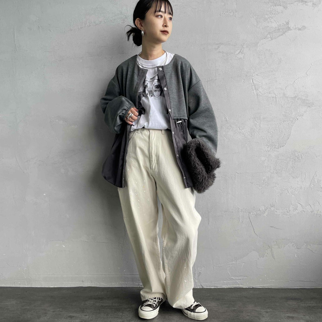 nenom [ネノム] 裾バルーン ドッキングブルゾン [NE25132018] 08 CHARCOA &&モデル身長：150cm 着用サイズ：F&&