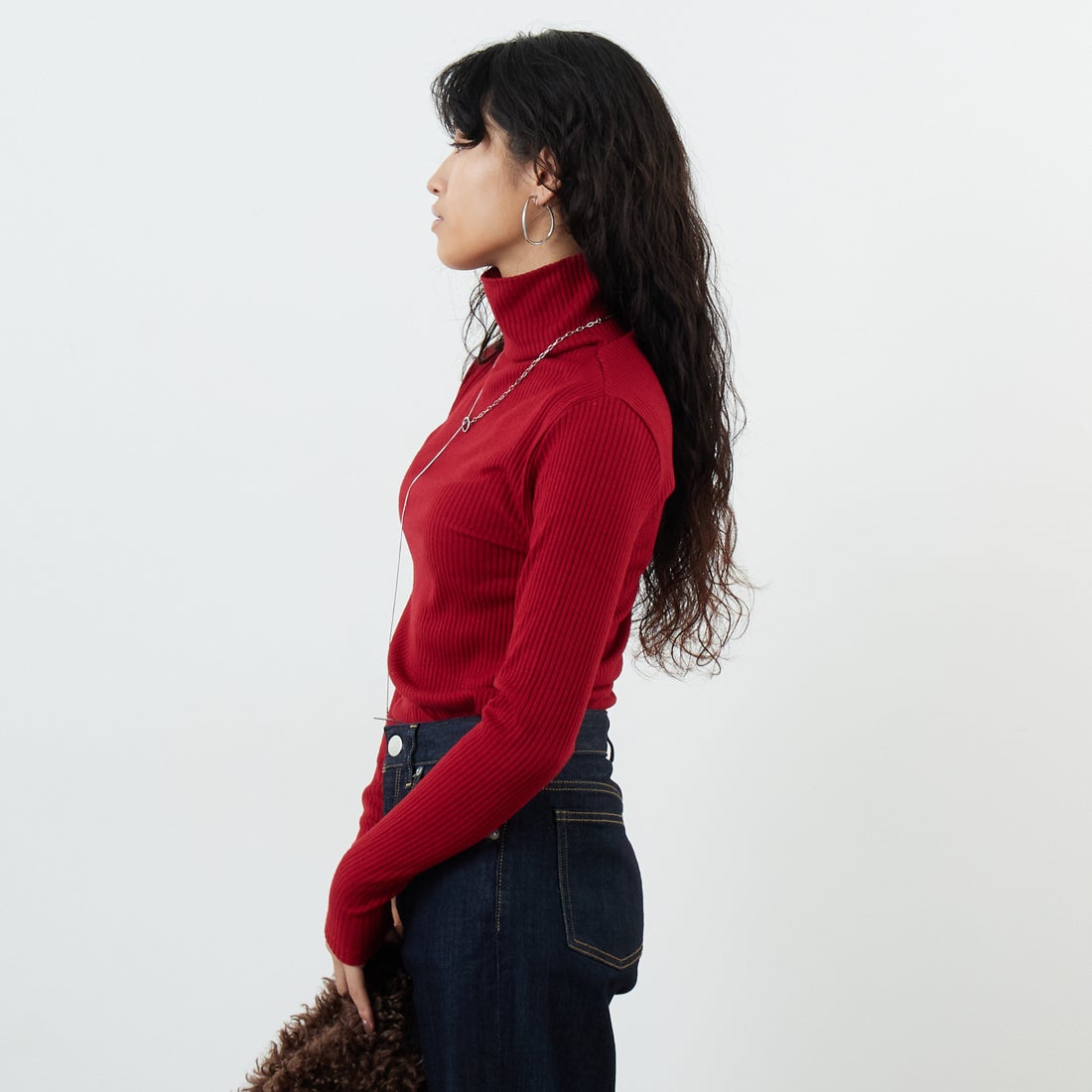 Jeans Factory Clothes [ジーンズファクトリークローズ] ウォームリブタートルネックTシャツ [JFW-C026] RED &&モデル身長：162cm 着用サイズ：36&&