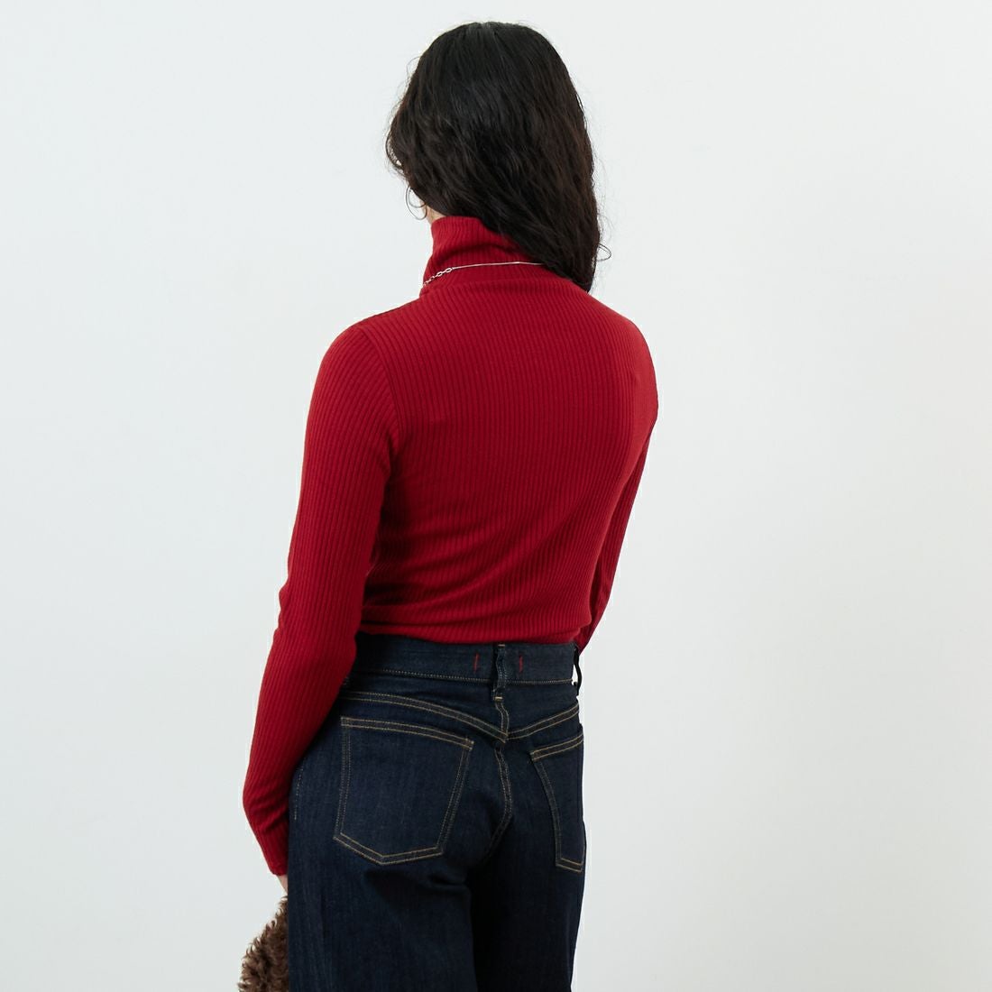 Jeans Factory Clothes [ジーンズファクトリークローズ] ウォームリブタートルネックTシャツ [JFW-C026] RED &&モデル身長：162cm 着用サイズ：36&&