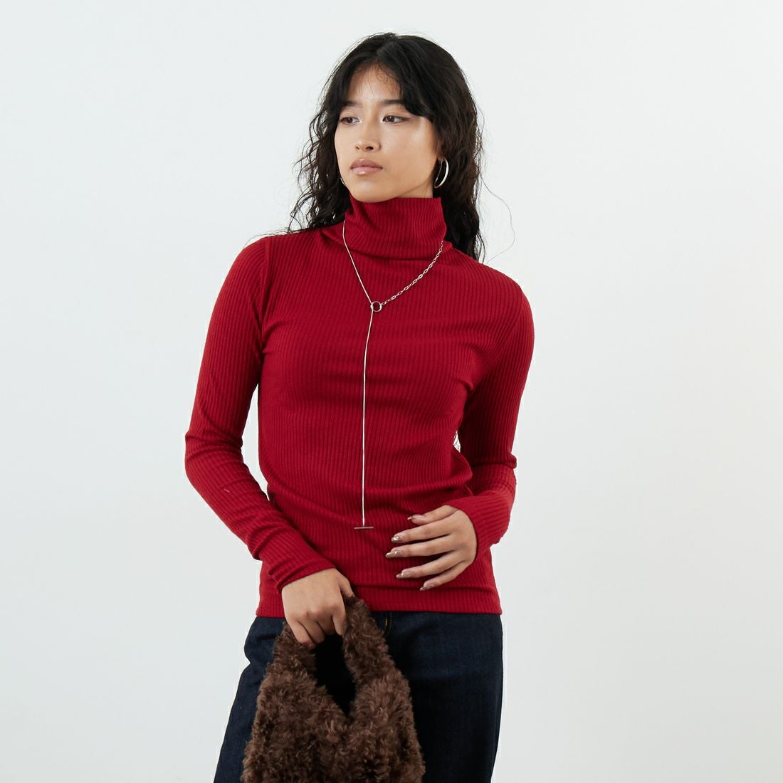 Jeans Factory Clothes [ジーンズファクトリークローズ] ウォームリブタートルネックTシャツ [JFW-C026] RED &&モデル身長：162cm 着用サイズ：36&&