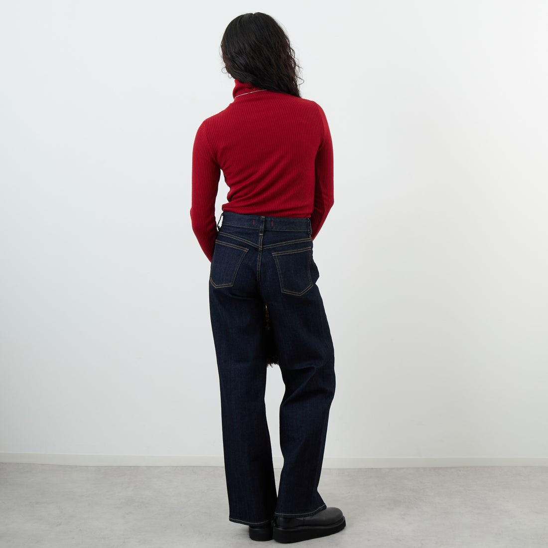 Jeans Factory Clothes [ジーンズファクトリークローズ] ウォームリブタートルネックTシャツ [JFW-C026] RED &&モデル身長：162cm 着用サイズ：36&&