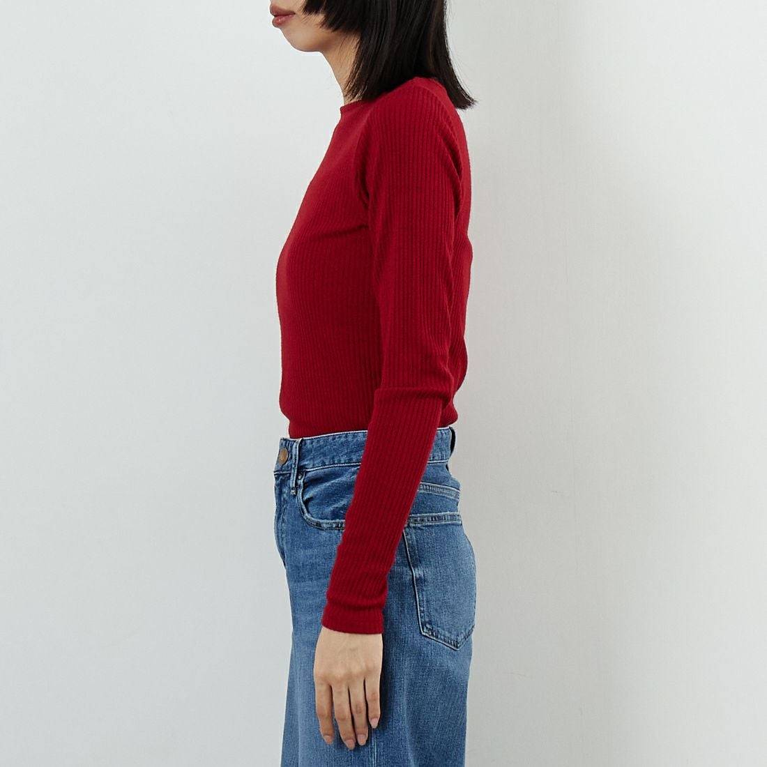 Jeans Factory Clothes [ジーンズファクトリークローズ] ウォームリブボートネックTシャツ [JFW-C025] RED &&モデル身長：162cm 着用サイズ：36&&