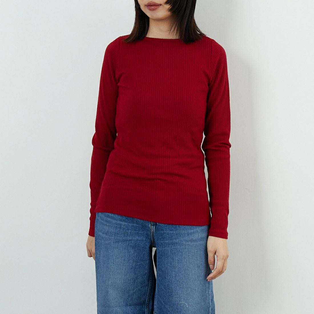 Jeans Factory Clothes [ジーンズファクトリークローズ] ウォームリブボートネックTシャツ [JFW-C025] RED &&モデル身長：162cm 着用サイズ：36&&