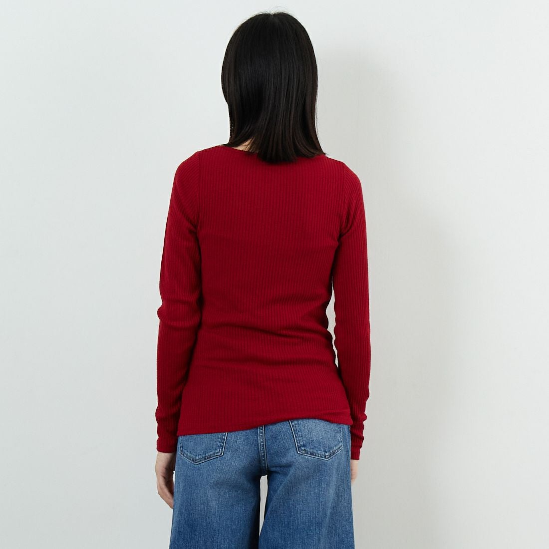 Jeans Factory Clothes [ジーンズファクトリークローズ] ウォームリブボートネックTシャツ [JFW-C025] RED &&モデル身長：162cm 着用サイズ：36&&