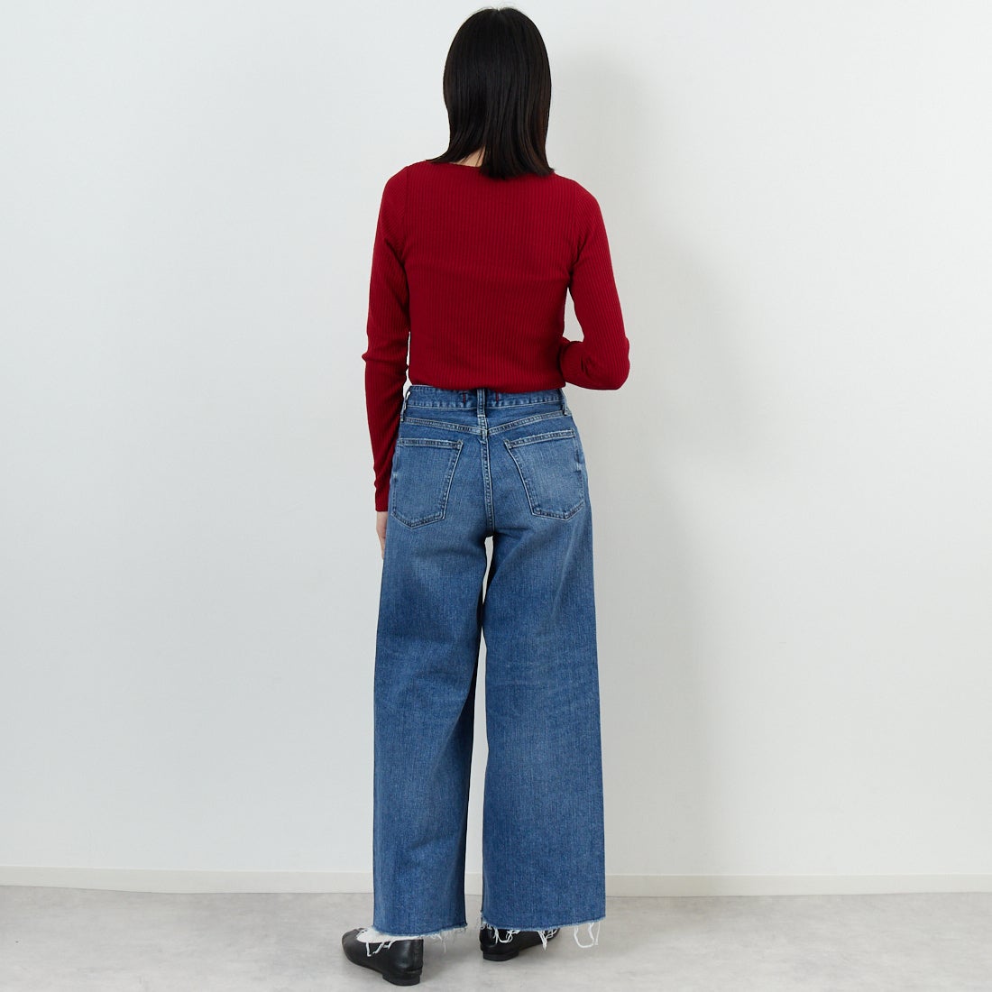 Jeans Factory Clothes [ジーンズファクトリークローズ] ウォームリブボートネックTシャツ [JFW-C025] RED &&モデル身長：162cm 着用サイズ：36&&