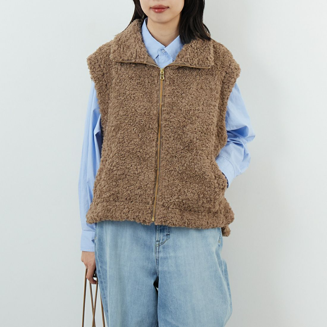 Jeans Factory Clothes [ジーンズファクトリークローズ] プードルボアハイネックベスト [VP-2263] ｸﾞﾚｰｼﾞｭ &&モデル身長：162cm 着用サイズ：F&&