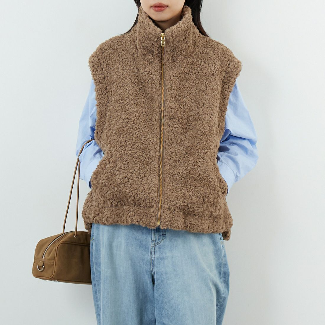 Jeans Factory Clothes [ジーンズファクトリークローズ] プードルボアハイネックベスト [VP-2263] ｸﾞﾚｰｼﾞｭ &&モデル身長：162cm 着用サイズ：F&&