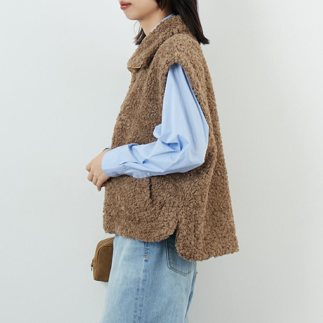 Jeans Factory Clothes [ジーンズファクトリークローズ] プードルボアハイネックベスト [VP-2263] ｸﾞﾚｰｼﾞｭ &&モデル身長：162cm 着用サイズ：F&&