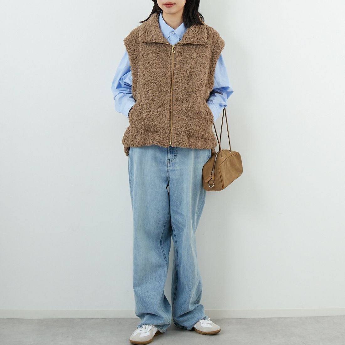 Jeans Factory Clothes [ジーンズファクトリークローズ] プードルボアハイネックベスト [VP-2263] ｸﾞﾚｰｼﾞｭ &&モデル身長：162cm 着用サイズ：F&&