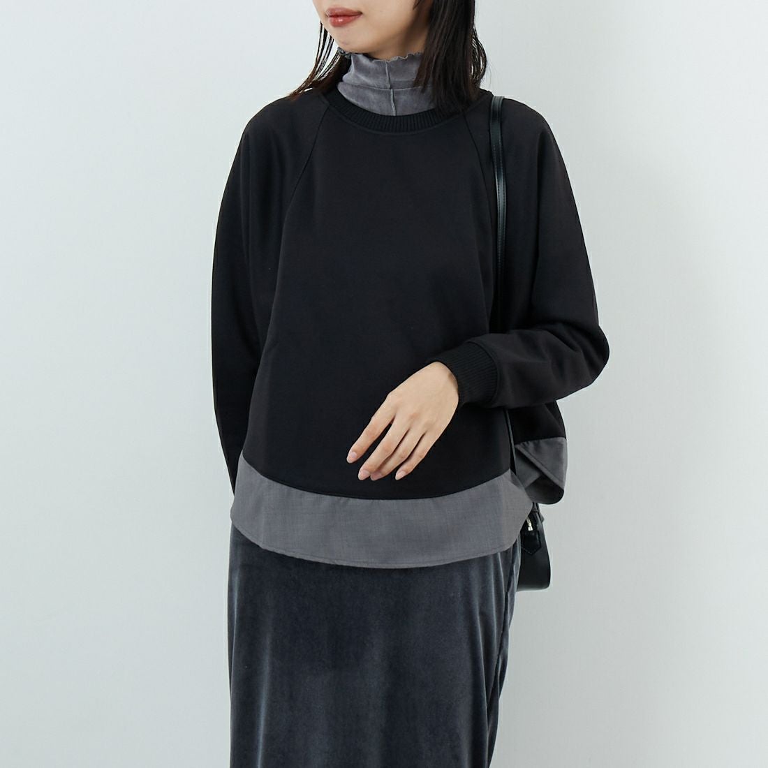 Jf Ready Made [ジェイエフレディメイド] ボンディングラグラン切替プルオーバー [3225704] ﾌﾞﾗｯｸ &&モデル身長：162cm 着用サイズ：F&&