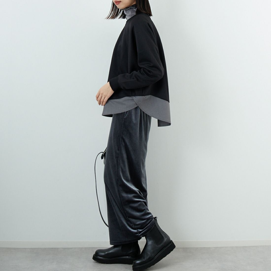 Jf Ready Made [ジェイエフレディメイド] ボンディングラグラン切替プルオーバー [3225704] ﾌﾞﾗｯｸ &&モデル身長：162cm 着用サイズ：F&&