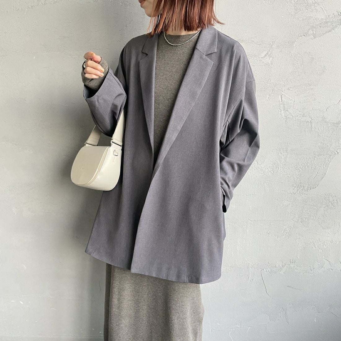 mizuiro ind [ミズイロインド] テーラードシャツジャケット [3-230103] 91 GRAY &&モデル身長：158cm 着用サイズ：F&&