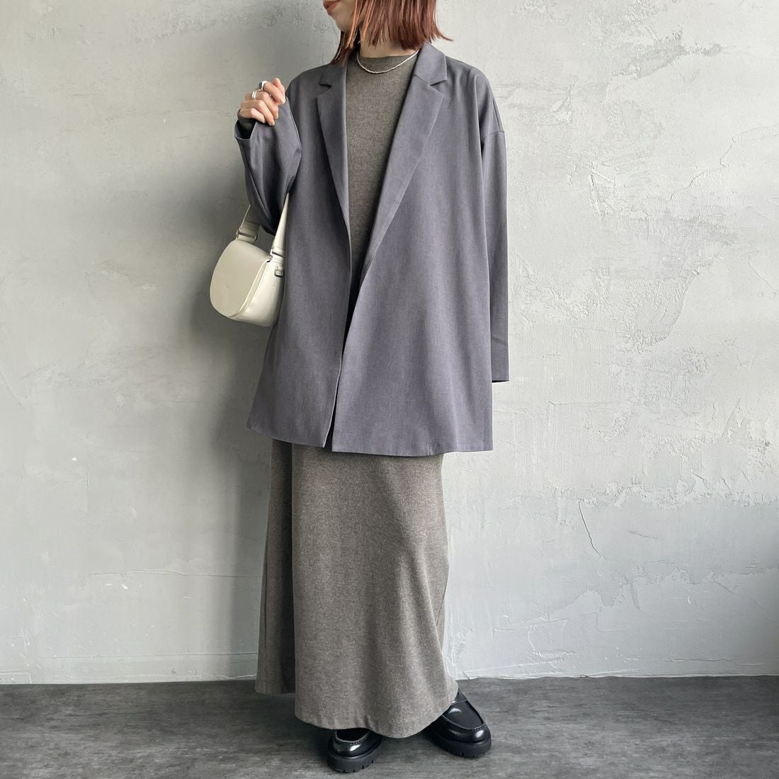 mizuiro ind [ミズイロインド] テーラードシャツジャケット [3-230103] 91 GRAY &&モデル身長：158cm 着用サイズ：F&&