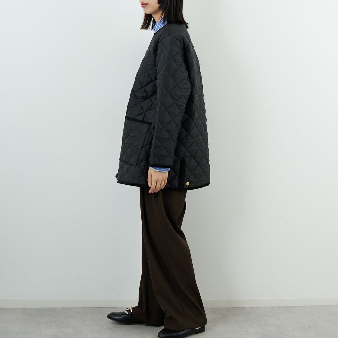 Traditional Weatherwear [トラディショナル ウェザーウェア] アークリー Aライン ミドル [L252APQCO0485AA] AA01 BK/BK &&モデル身長：162cm 着用サイズ：34&&