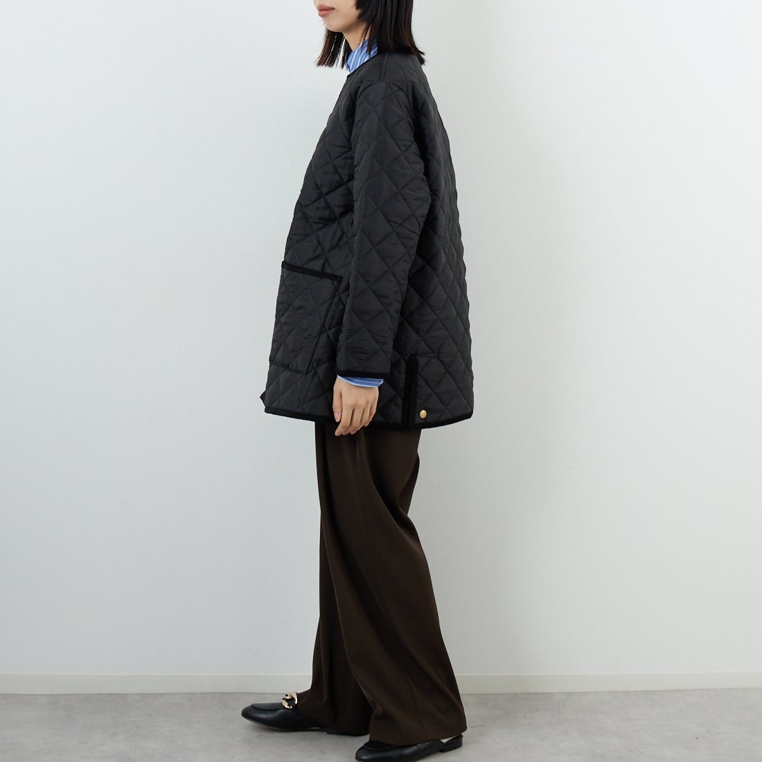 Traditional Weatherwear [トラディショナル ウェザーウェア] アークリー Aライン ミドル [L252APQCO0485AA] AA01 BK/BK &&モデル身長：162cm 着用サイズ：34&&