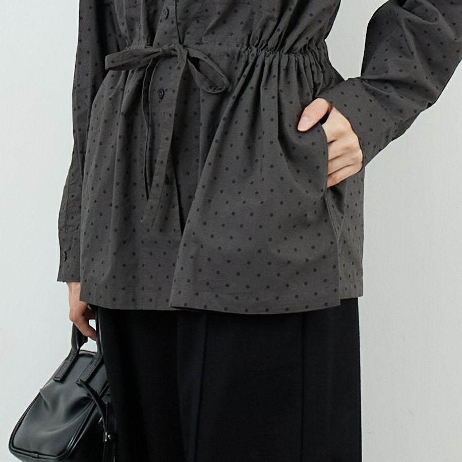 soil [ソイル] ドットコットンポプリン フラップポケットシャツ [NSL25531] 973M GY M. &&モデル身長：162cm 着用サイズ：2&&