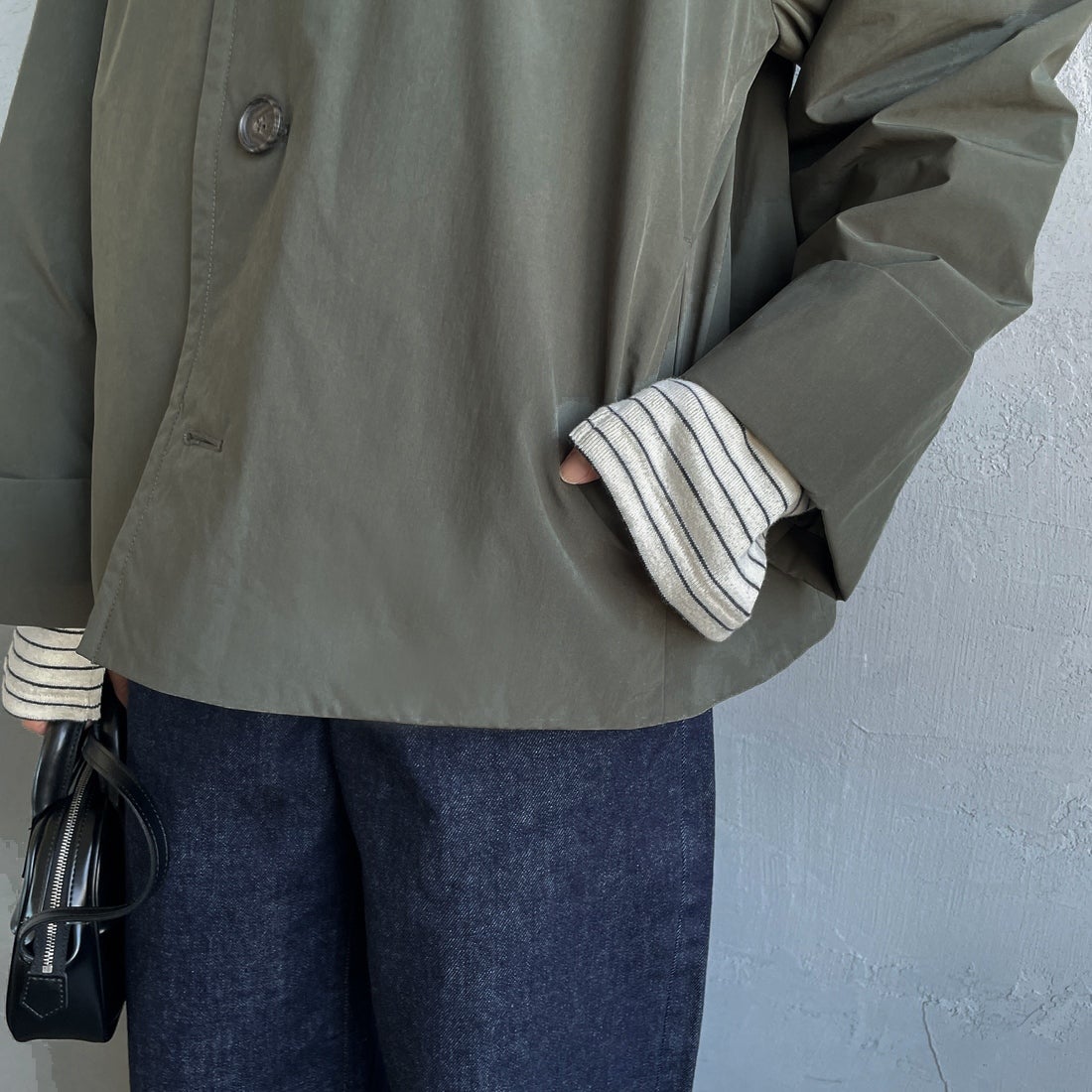 DANTON [ダントン] ピーチタフタ フーデッドジャケット [DT-A0673PNT] DEEP OLIVE &&モデル身長：160cm 着用サイズ：34&&