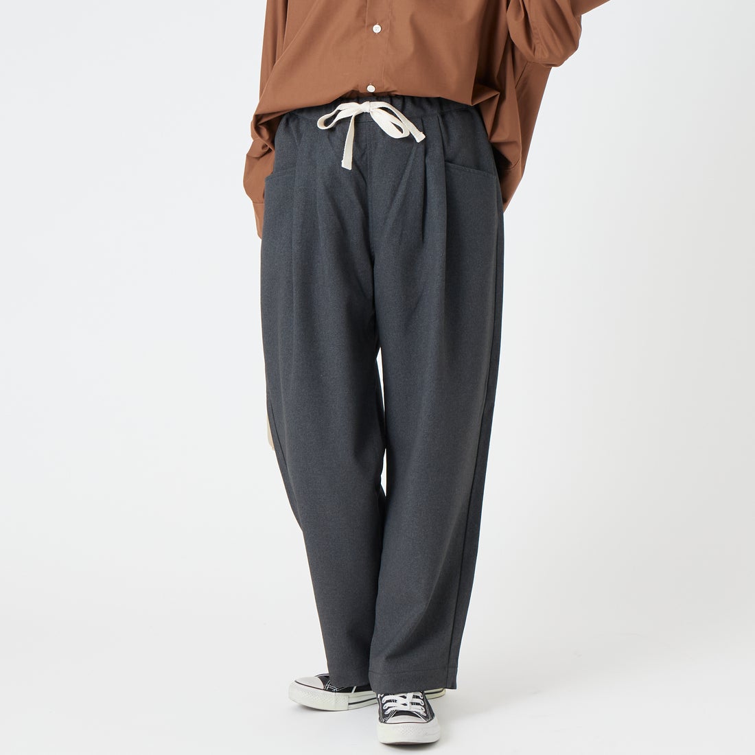DANTON [ダントン] タックパンツ [DT-E0274FLP] DK.GRN GRY &&モデル身長：162cm 着用サイズ：36&&