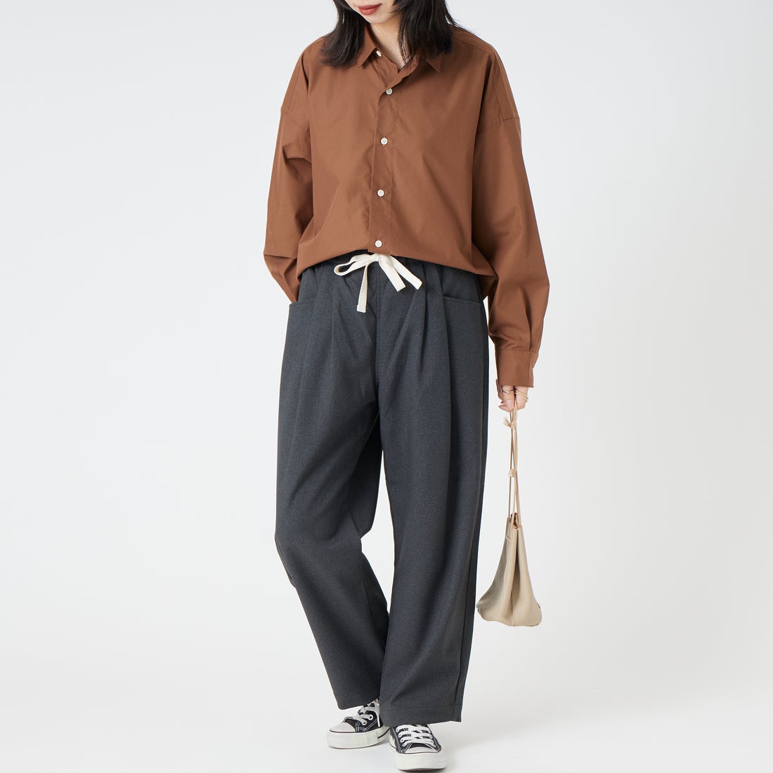 DANTON [ダントン] タックパンツ [DT-E0274FLP] DK.GRN GRY &&モデル身長：162cm 着用サイズ：36&&