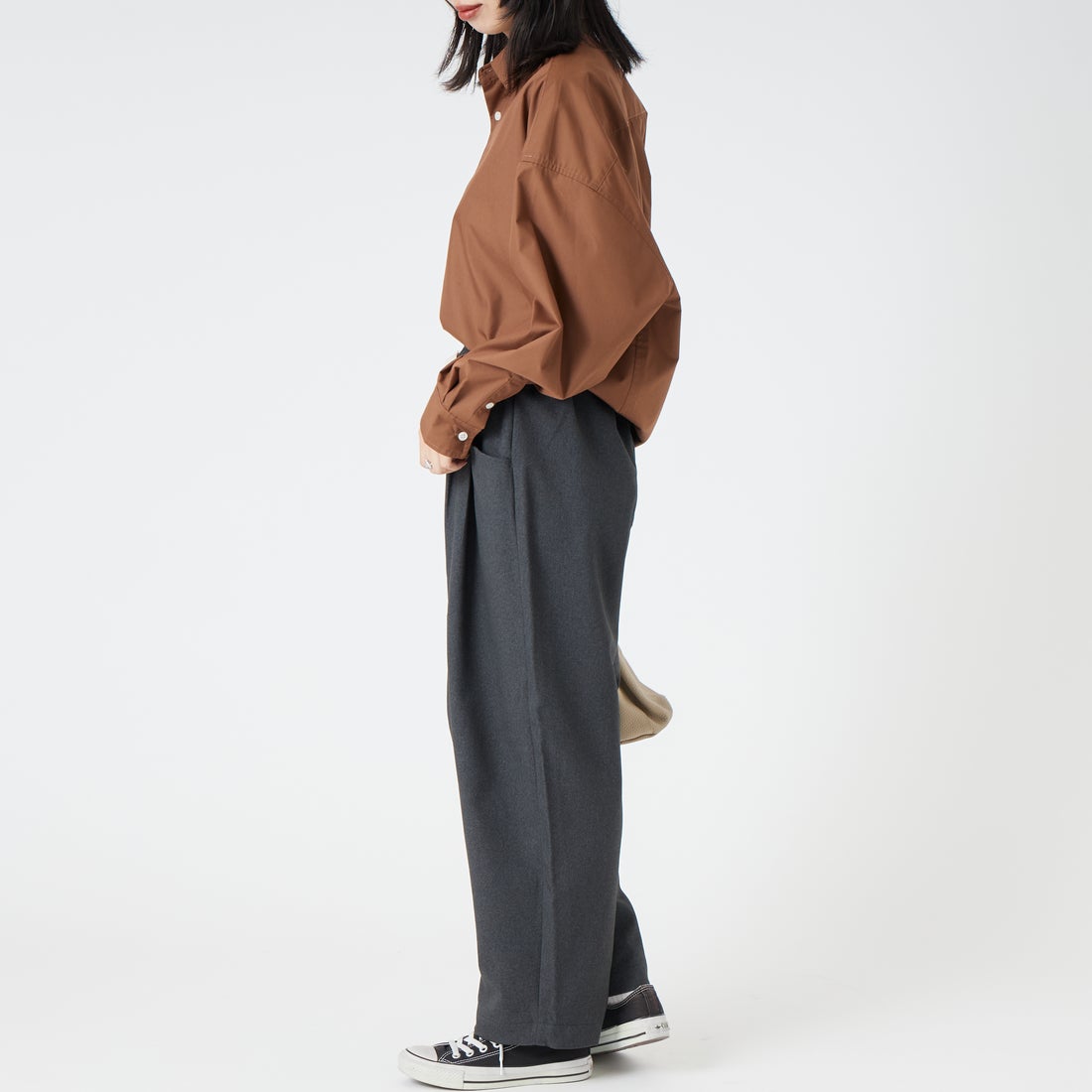 DANTON [ダントン] タックパンツ [DT-E0274FLP] DK.GRN GRY &&モデル身長：162cm 着用サイズ：36&&