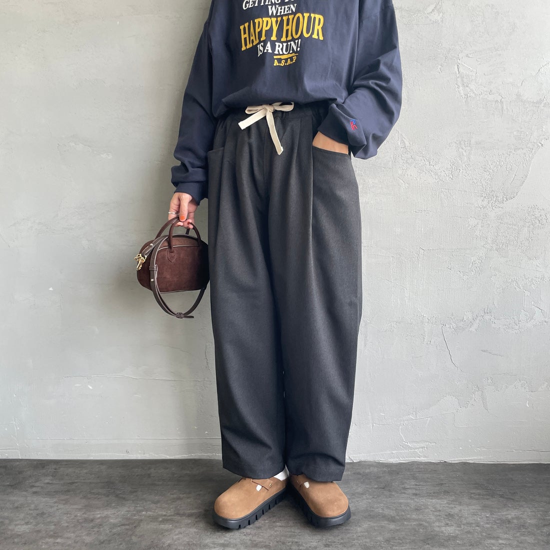 DANTON [ダントン] タックパンツ [DT-E0274FLP] DK.GRN GRY &&モデル身長：160cm 着用サイズ：36&&