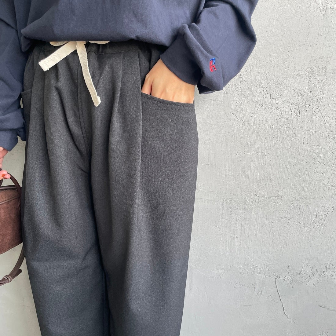 DANTON [ダントン] タックパンツ [DT-E0274FLP] DK.GRN GRY &&モデル身長：160cm 着用サイズ：36&&