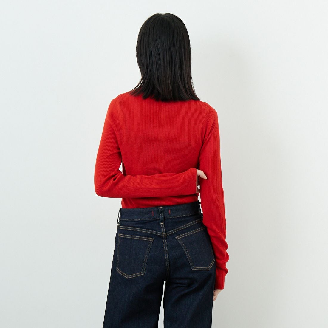 USINE [ユジーヌ] リブニットカーディガン [11256842] ﾚｯﾄﾞ &&モデル身長：162cm 着用サイズ：36&&