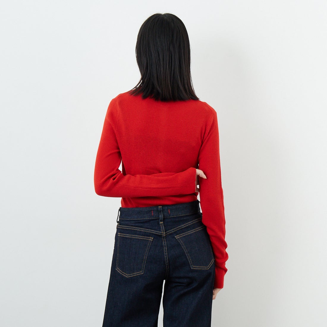 USINE [ユジーヌ] リブニットカーディガン [11256842] ﾚｯﾄﾞ &&モデル身長：162cm 着用サイズ：36&&