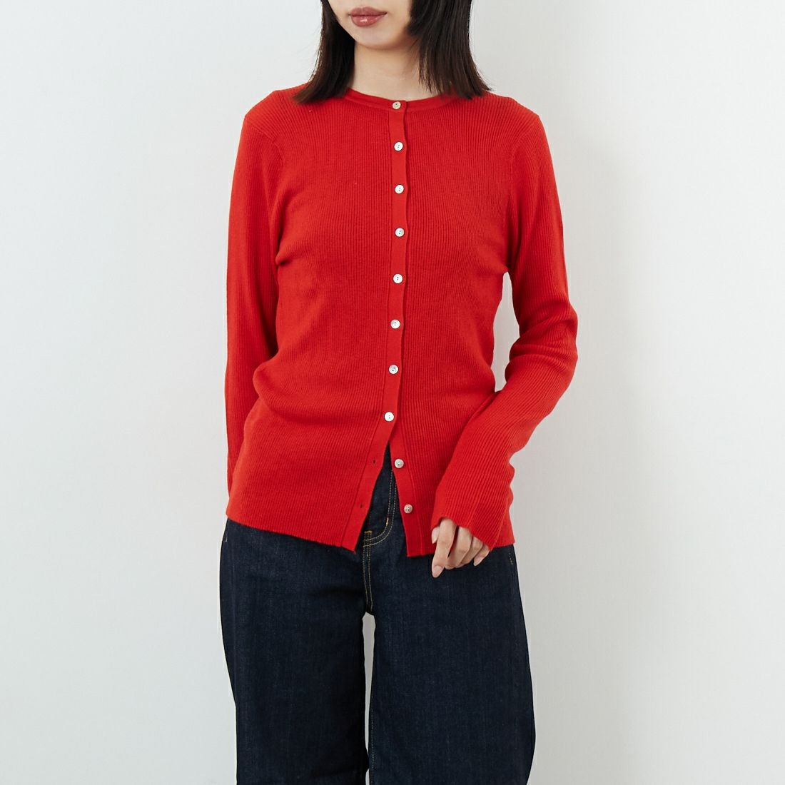 USINE [ユジーヌ] リブニットカーディガン [11256842] ﾚｯﾄﾞ &&モデル身長：162cm 着用サイズ：36&&