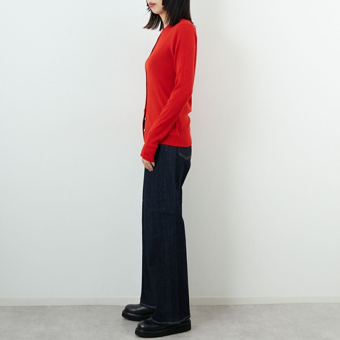 USINE [ユジーヌ] リブニットカーディガン [11256842] ﾚｯﾄﾞ &&モデル身長：162cm 着用サイズ：36&&