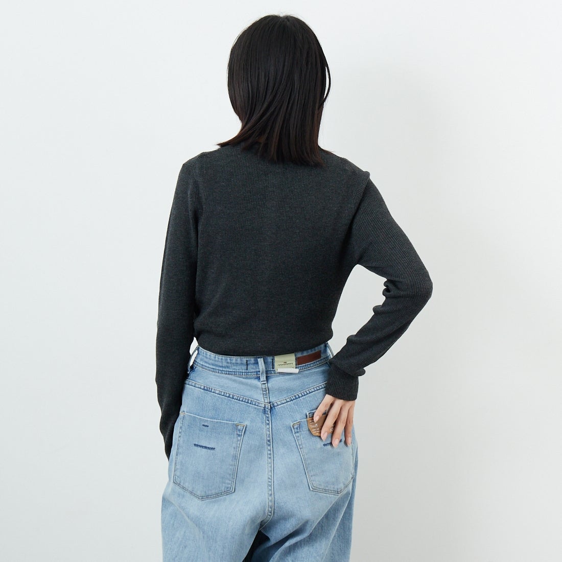 USINE [ユジーヌ] リブニットカーディガン [11256842] ﾁｬｺｰﾙ &&モデル身長：162cm 着用サイズ：36&&