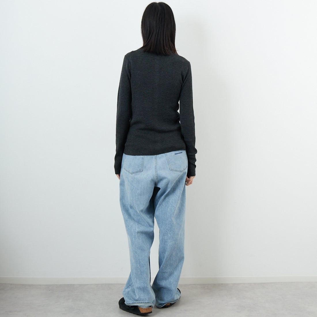 USINE [ユジーヌ] リブニットカーディガン [11256842] ﾁｬｺｰﾙ &&モデル身長：162cm 着用サイズ：36&&