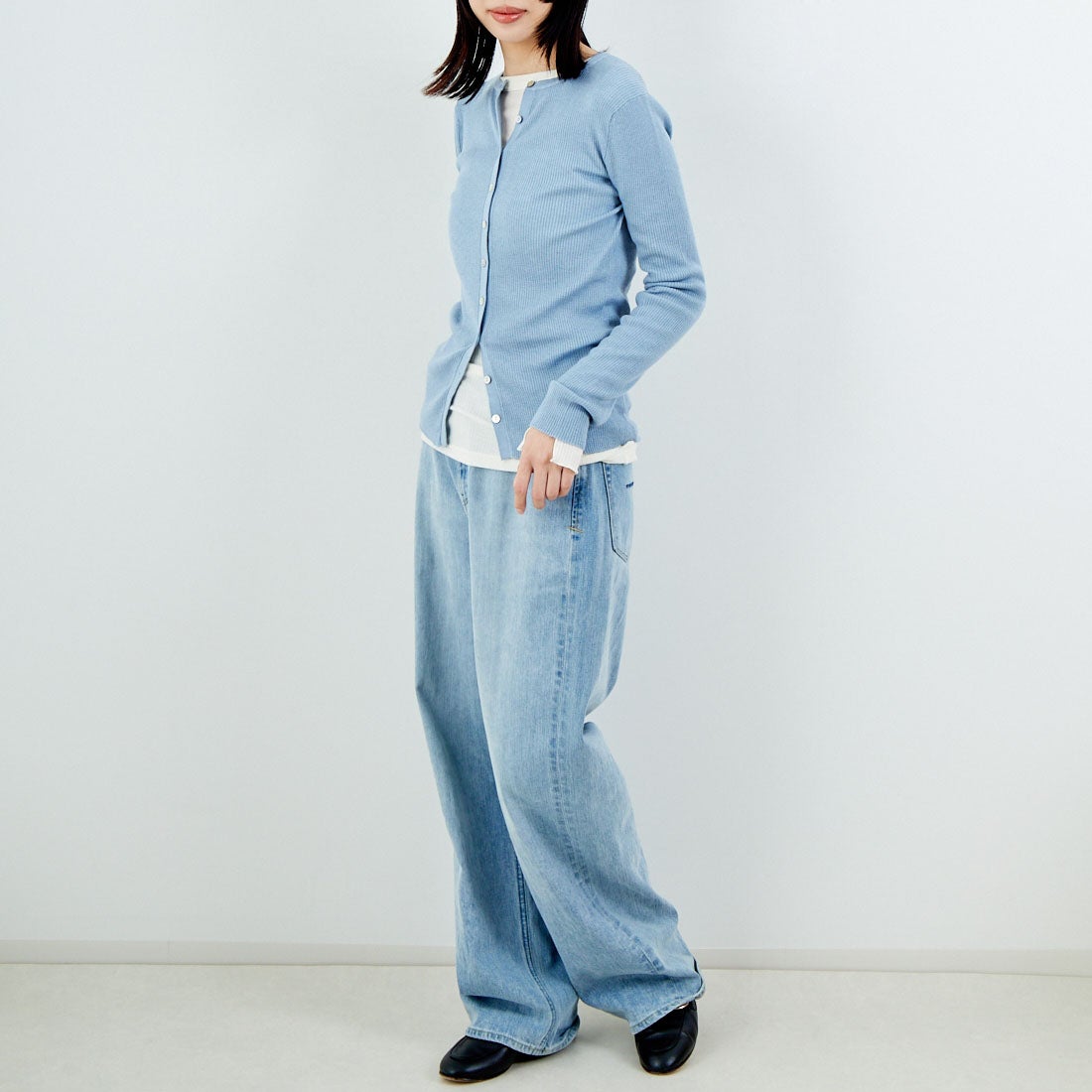 USINE [ユジーヌ] リブニットカーディガン [11256842] ｻｯｸｽ &&モデル身長：162cm 着用サイズ：36&&