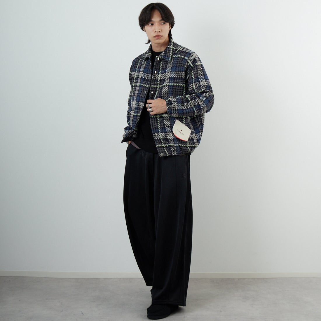 HELLO CALIF [ハローカリフ] ツイストツイルチェックコーチジャケット [HC-254-074] 820 BLUE &&モデル身長：179cm 着用サイズ：M&&