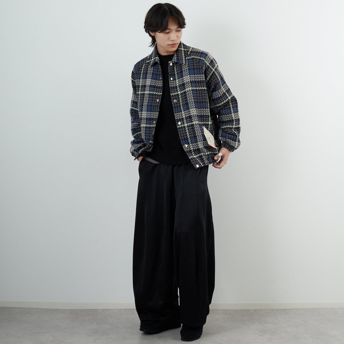 HELLO CALIF [ハローカリフ] ツイストツイルチェックコーチジャケット [HC-254-074] 820 BLUE &&モデル身長：179cm 着用サイズ：M&&