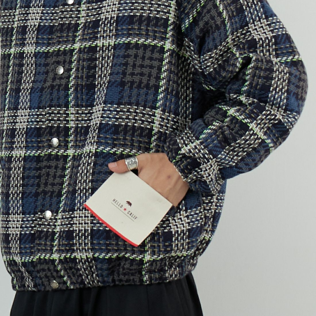 HELLO CALIF [ハローカリフ] ツイストツイルチェックコーチジャケット [HC-254-074] 820 BLUE &&モデル身長：179cm 着用サイズ：M&&