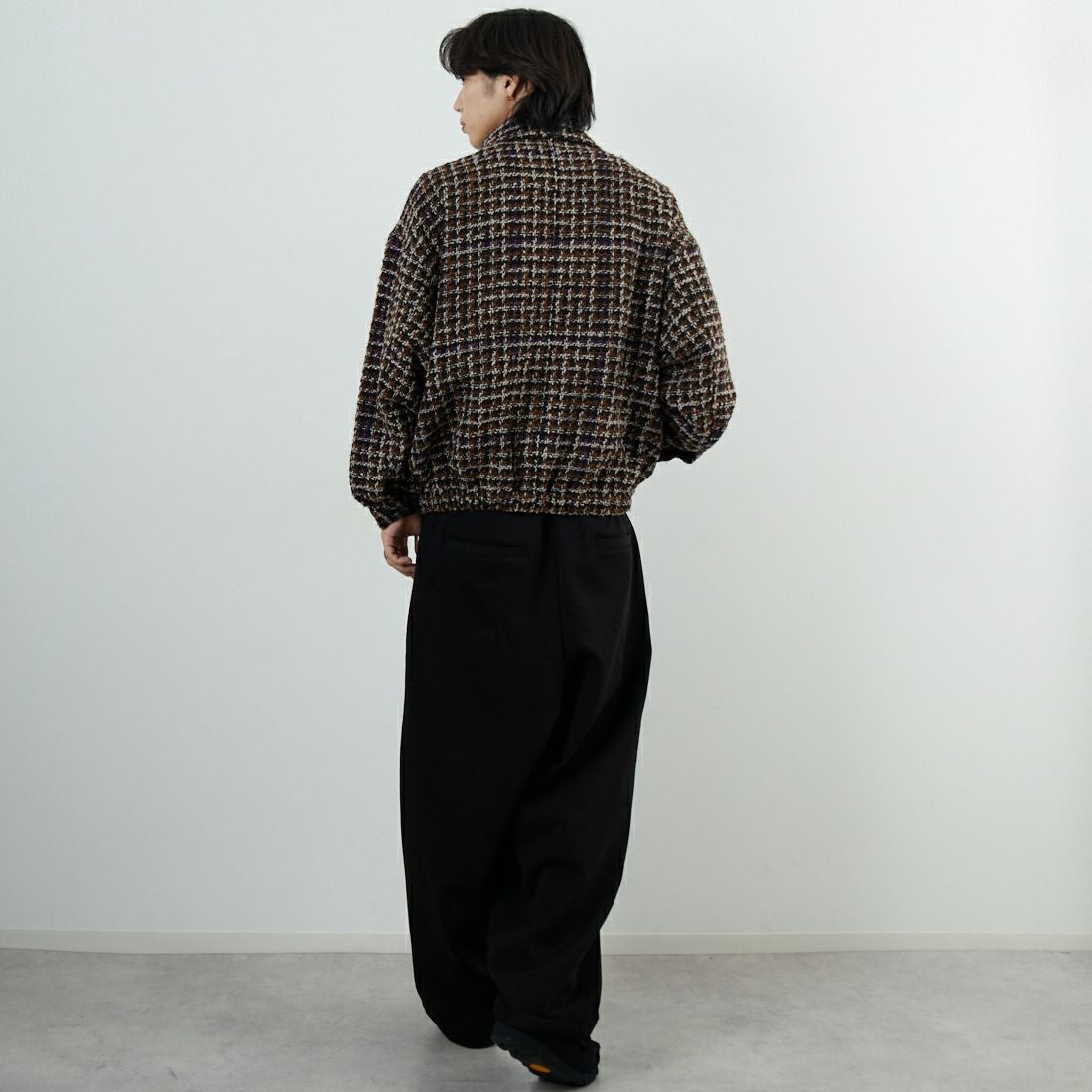 Noir Fabrik [ヌワールファブリック] ファンシーヤーンボンバージャケット [NF-254-073] 840 BEIGE &&モデル身長：179cm 着用サイズ：M&&