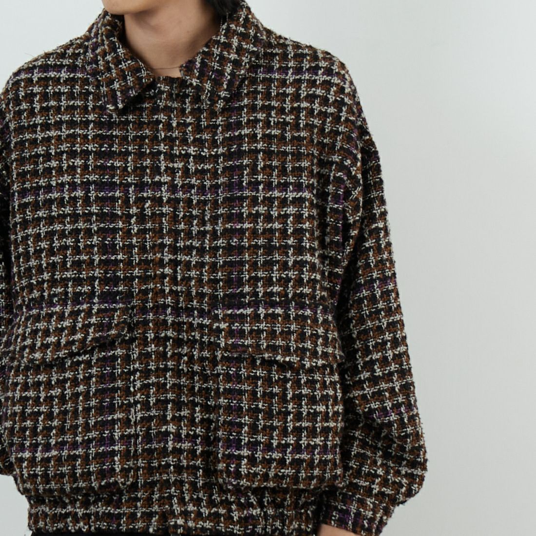 Noir Fabrik [ヌワールファブリック] ファンシーヤーンボンバージャケット [NF-254-073] 840 BEIGE &&モデル身長：179cm 着用サイズ：M&&