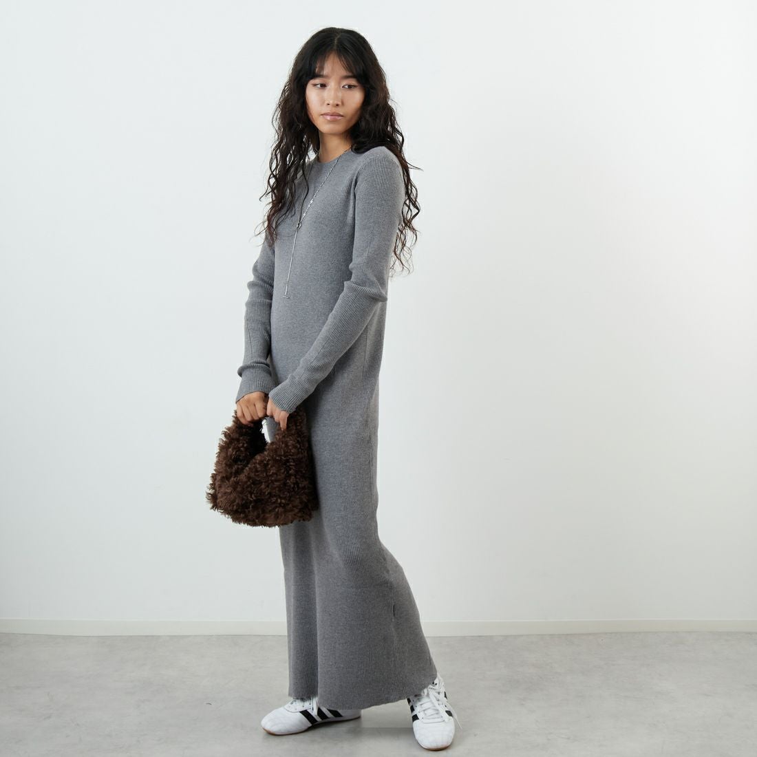 USINE [ユジーヌ] リブニットワンピース [11256853] ｸﾞﾚｰ &&モデル身長：162cm 着用サイズ：36&&