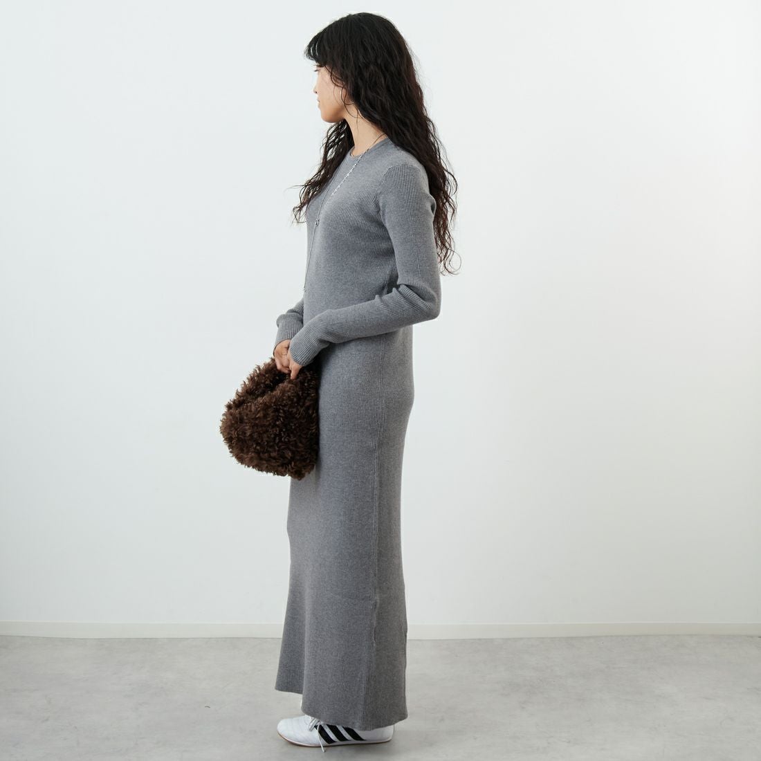 USINE [ユジーヌ] リブニットワンピース [11256853] ｸﾞﾚｰ &&モデル身長：162cm 着用サイズ：36&&