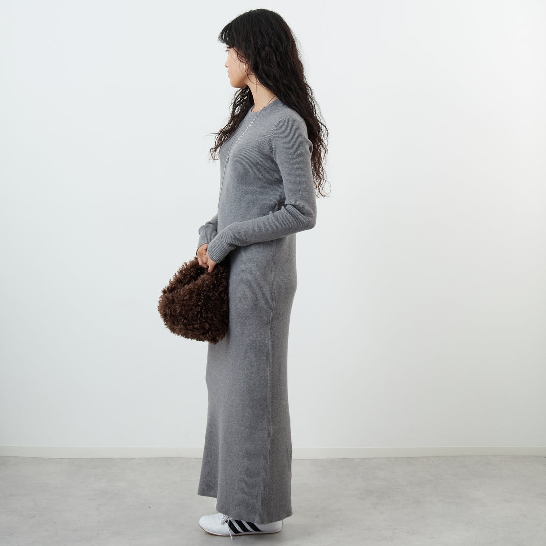 USINE [ユジーヌ] リブニットワンピース [11256853] ｸﾞﾚｰ &&モデル身長：162cm 着用サイズ：36&&