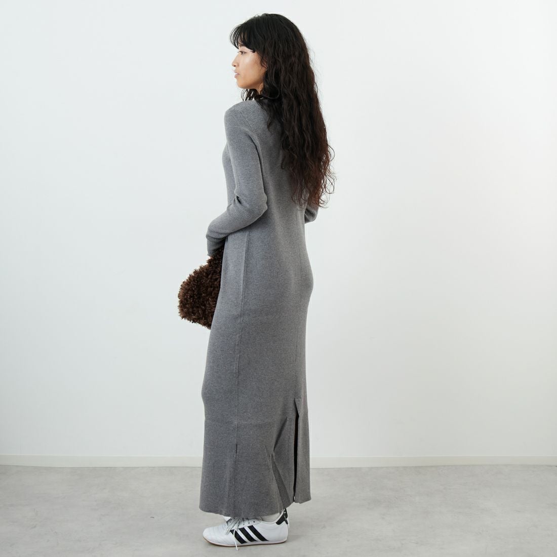 USINE [ユジーヌ] リブニットワンピース [11256853] ｸﾞﾚｰ &&モデル身長：162cm 着用サイズ：36&&