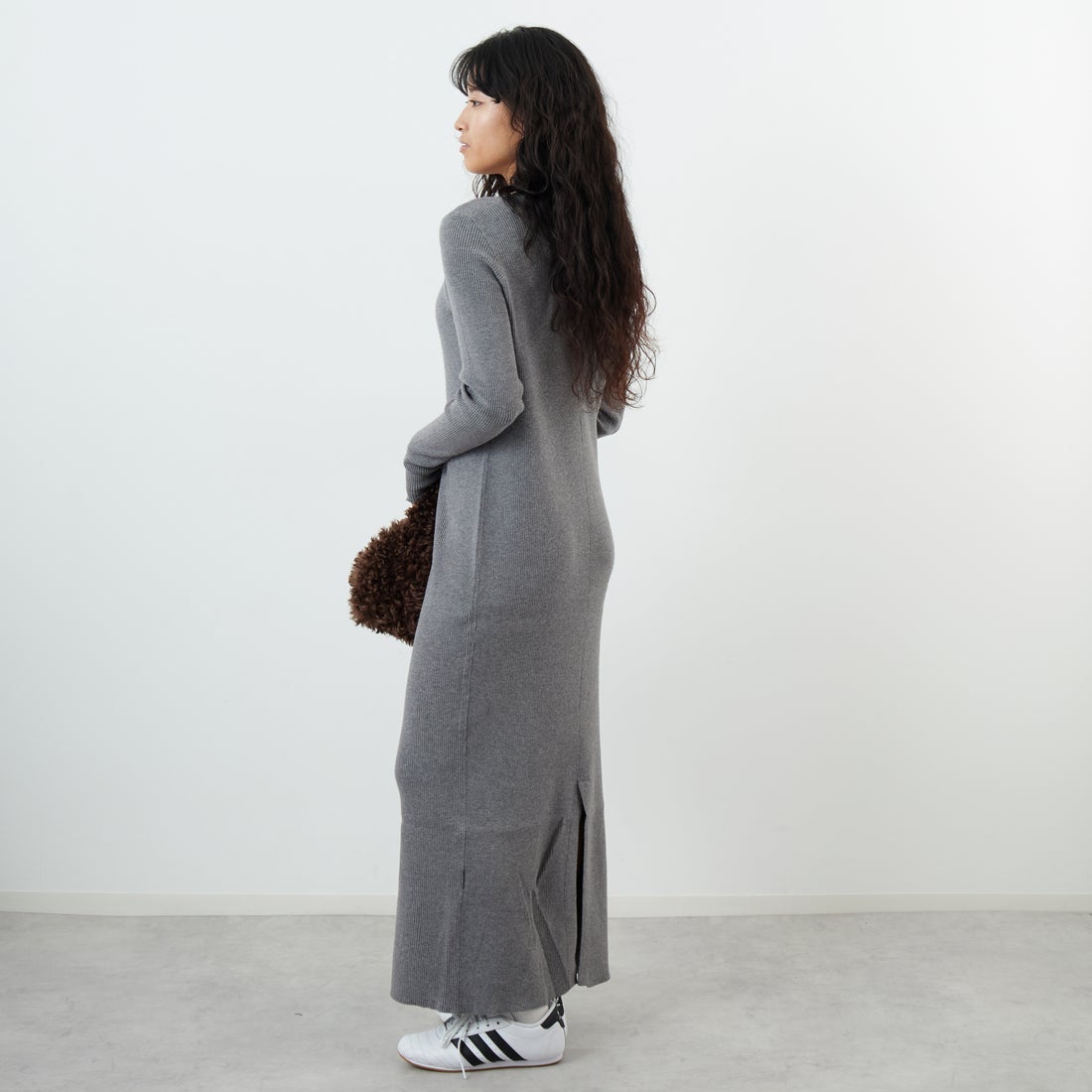 USINE [ユジーヌ] リブニットワンピース [11256853] ｸﾞﾚｰ &&モデル身長：162cm 着用サイズ：36&&