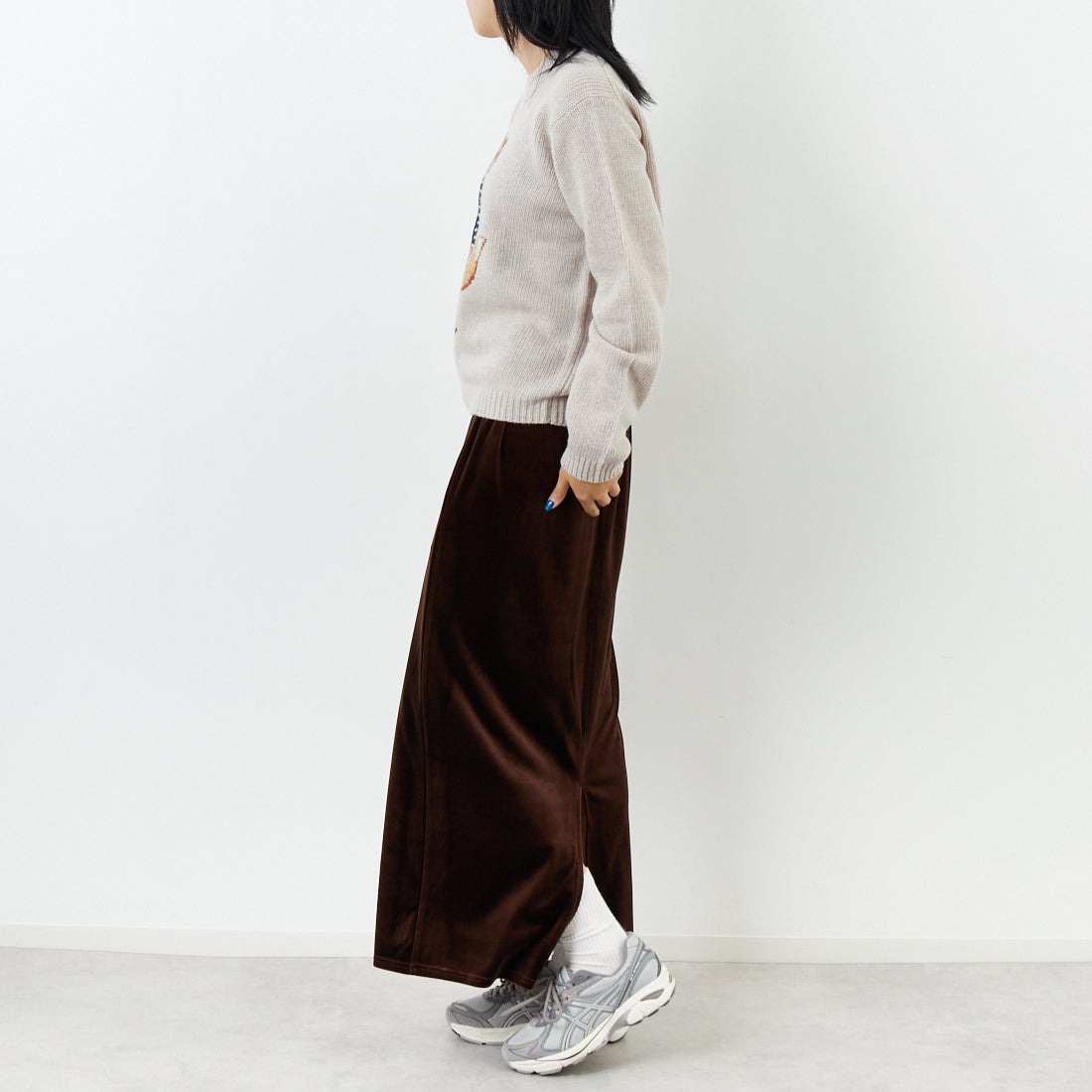 MAISON KITSUNE [メゾン キツネ] ドレスドフォックス インターシャウールジャンパー [PW00812KH0002] 0382 P.WHI &&モデル身長：167cm 着用サイズ：S&&
