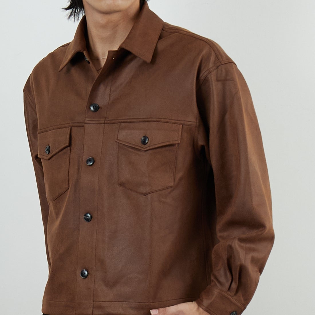 SLICK [スリック] シンセティックレザートラッカージャケット [5111047] 500 BROWN &&モデル身長：179cm 着用サイズ：1&&