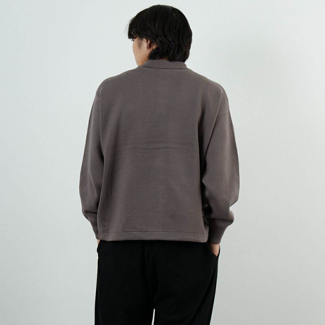 SLICK [スリック] スウェットライク ドローストリングポロニット [5151028] 500 BROWN &&モデル身長：179cm 着用サイズ：1&&