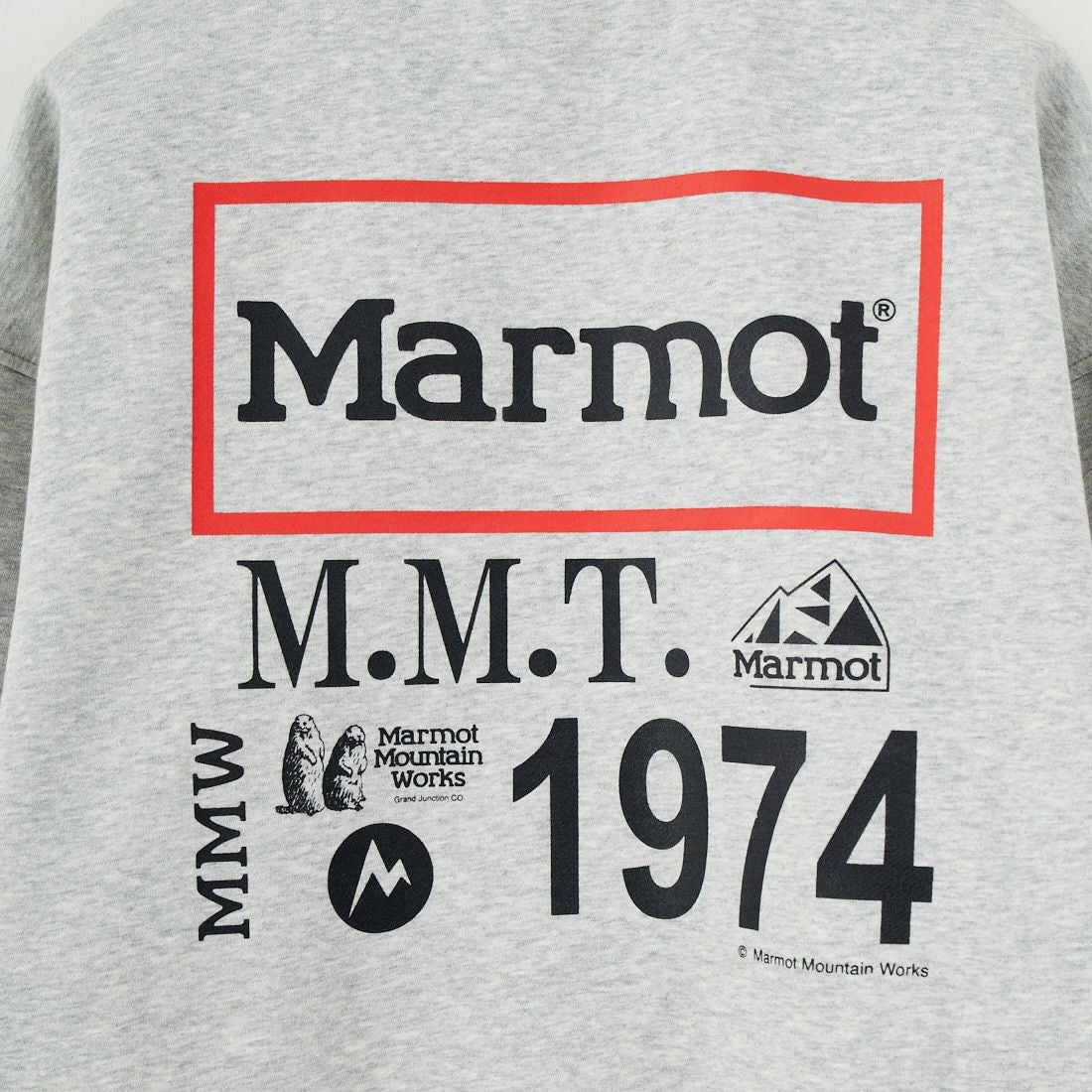 Marmot [マーモット] 別注 ヒストリーロゴ バックプリントスウェット [MTFW25USW363IN-JF] TOP GRAY