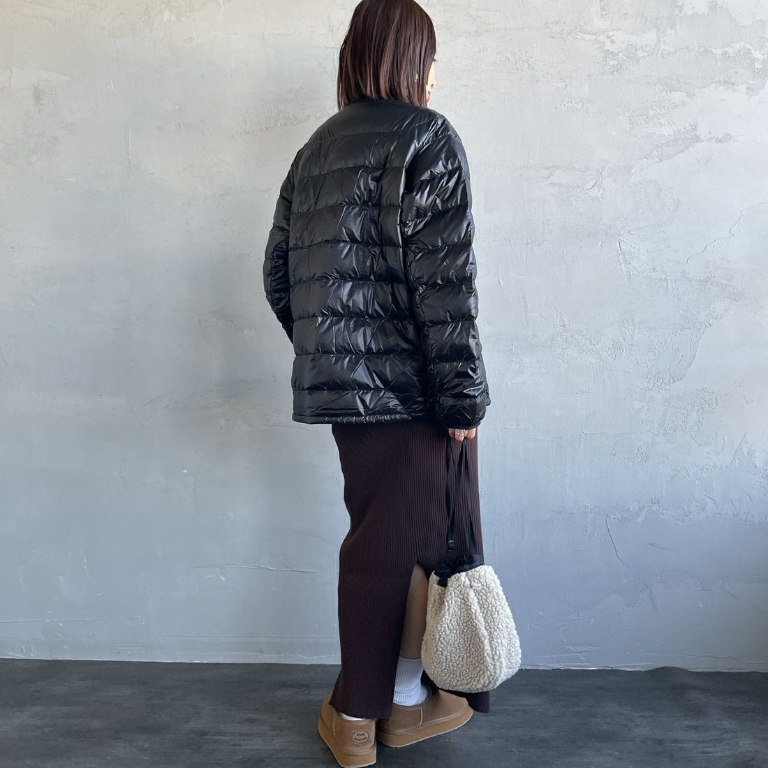 NANGA [ナンガ] 7デイズインナーダウンカーディガン [N2530-0I061A] BLK &&モデル身長：159cm 着用サイズ：S&&